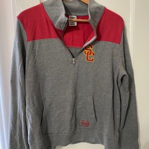 VS PINK COLLEGIATE USC TROJANS QUARTER ZIP SWEATER